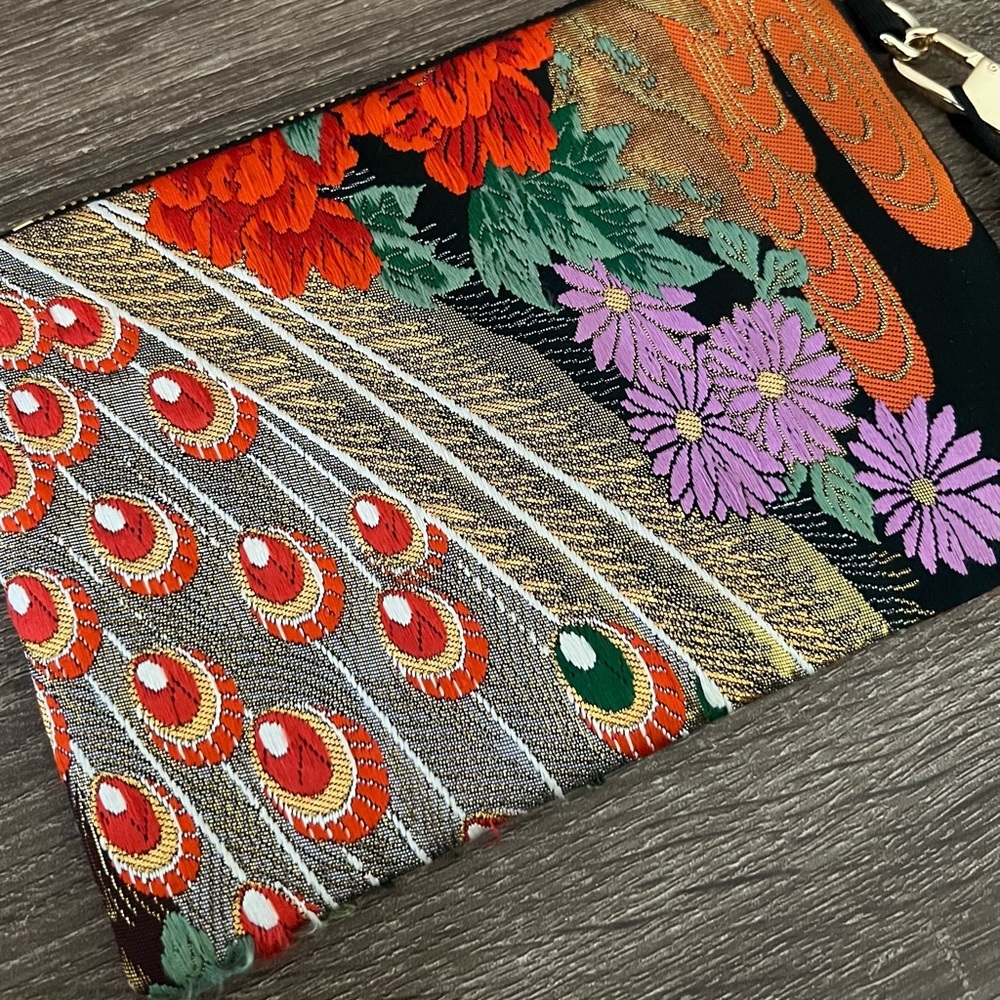 Multicolor Peacock Floral Tapestry Wristlet Bag Zip Pouch Tassel - Picture 3 of 14